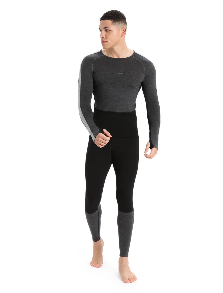 Men's Icebreaker 200 ZoneKnit™ Merino Long Sleeve Crewe Base Layers Jet Heather / Black | CA 1620ILHS